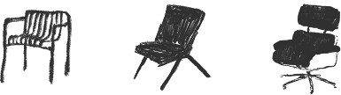 Three illustrated designer chairs